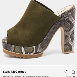 Stella McCartney Olive Green Faux Suede Platform Mules Size 38 / US 7.5 - NWOT